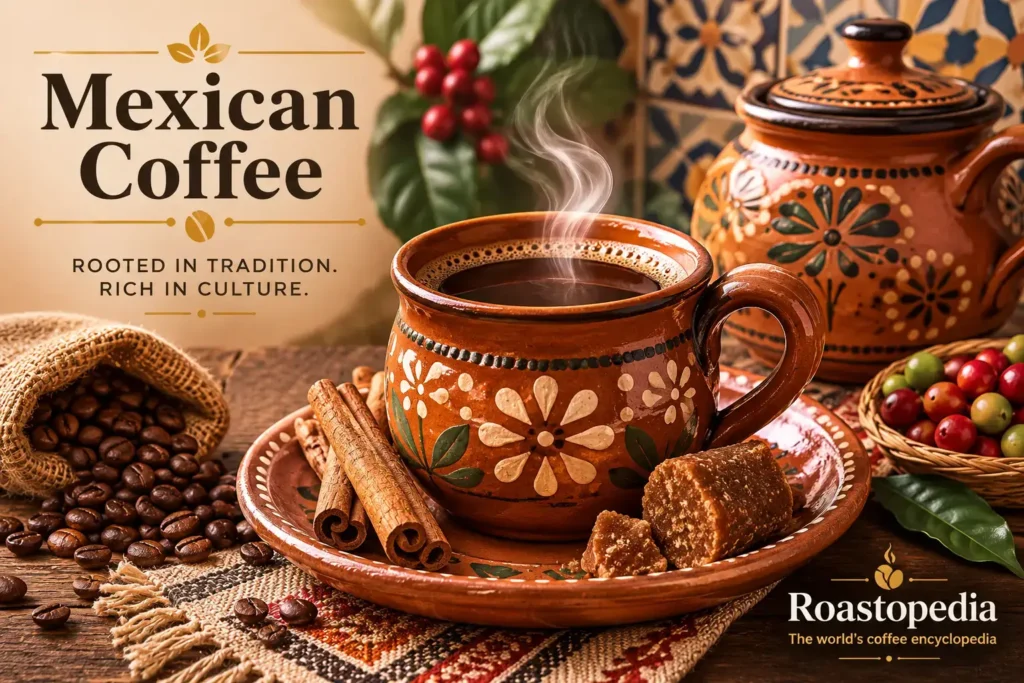MEXICAN Coffee served in a nicely decorated eathenware