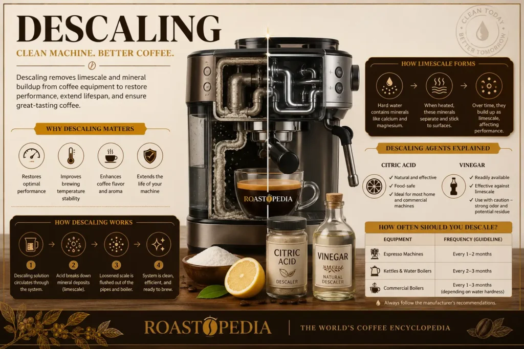 Descaling a coffee equipment