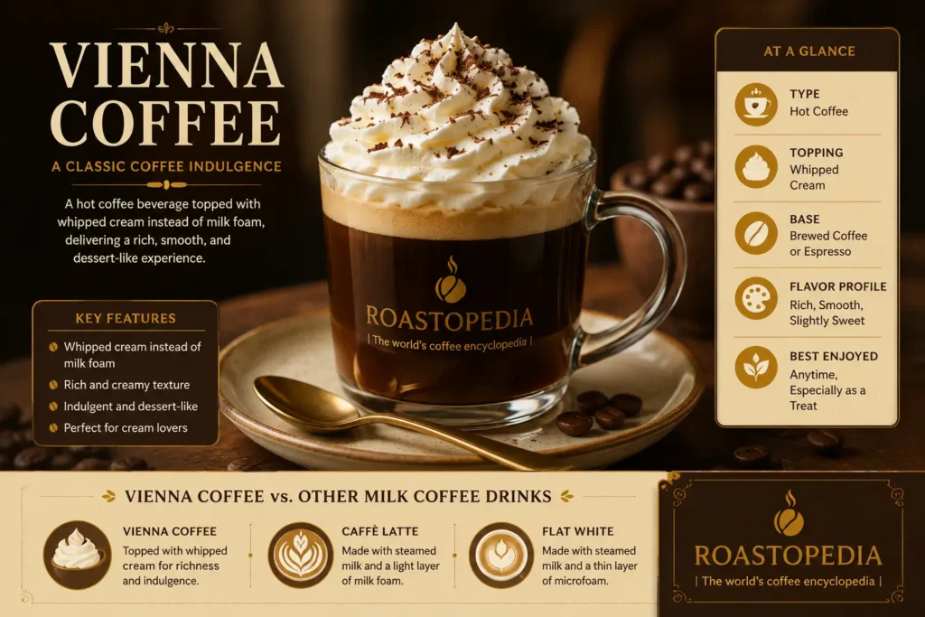 A stunning look of Vienna coffee in a branded Roastopedia cup